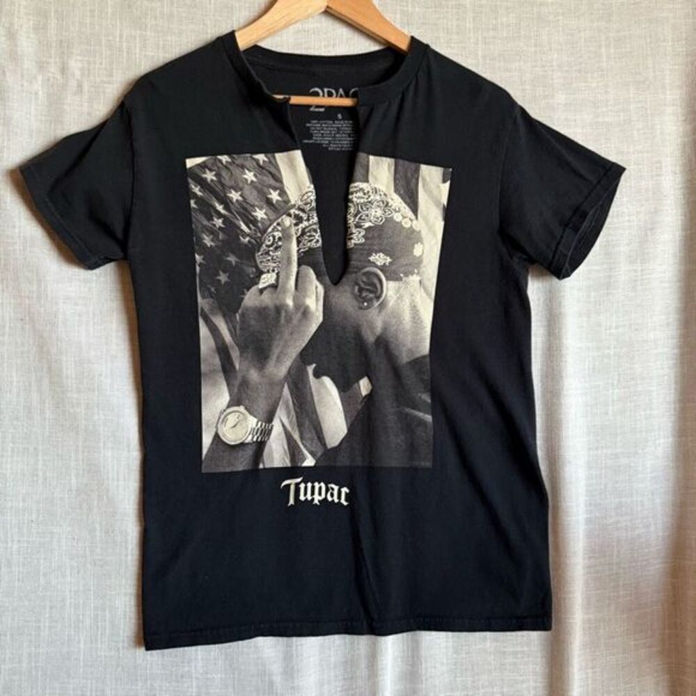2Pac Tupac Graphic‎ Black Rap Tee Womens Size S Hip Hop Streetwear V-Neck Modify